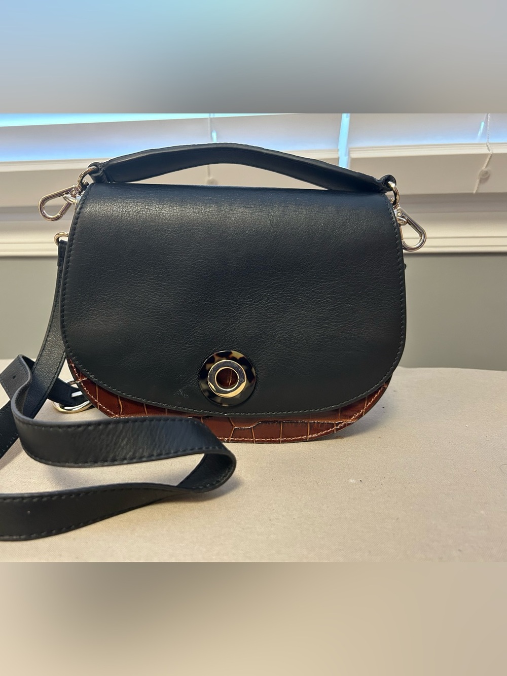 Small Black and Brown Two-Tone Leather Crossbody Bag